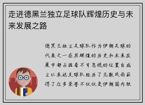 走进德黑兰独立足球队辉煌历史与未来发展之路 走进德黑兰独立足球队辉煌历史与未来发展之路